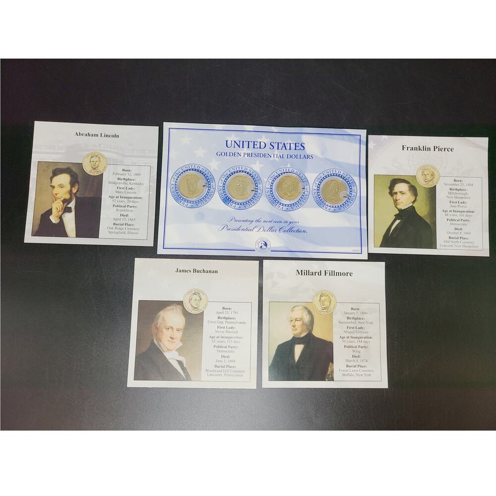 Franklin Mint Golden Presidential Dollars (Fillmore, Pierce, Lincoln & Buchanan)